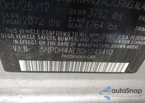 2013 Hyundai Elantra Gls from USA, damaged, VIN 5NPDH4AE8DH245410